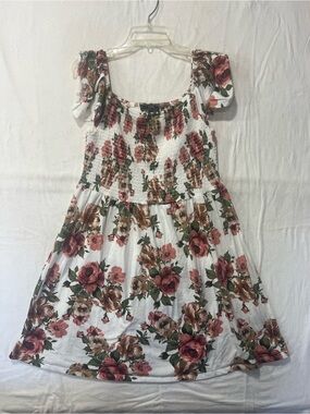 Vibe White Dress with Pink & Brown Floral Print